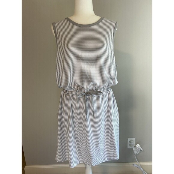 MEMBER’S MARK Tank Dress Grey/White Stripes Tie-Waist with Pockets Women’s XL - Picture 1 of 8
